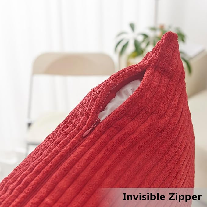 Home Brilliant Red Pillow Covers 20x20 Set of 2 Super Soft Corduroy Stripes Velvet Decorative Throw Pillow Covers for Couch Patio, 20 x 20 Inches, Red