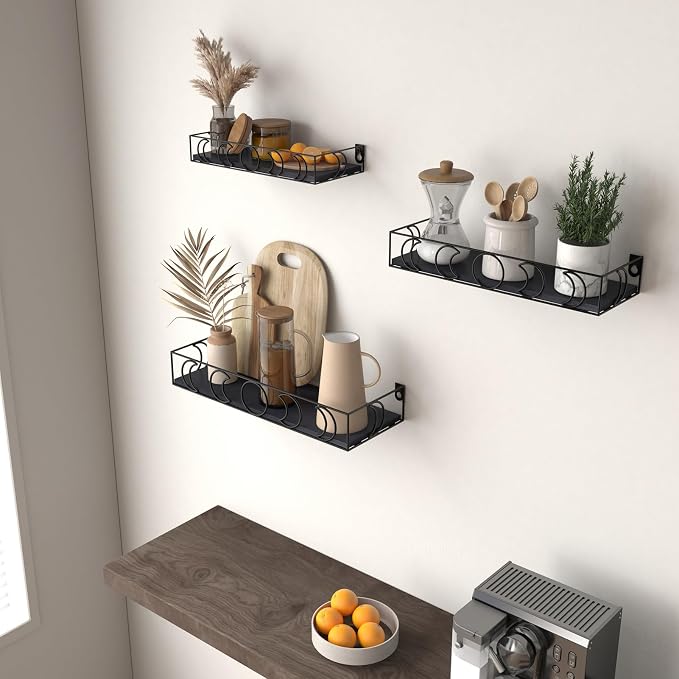 PHAREGE Moon Phase Floating Shelves Black Set of 3