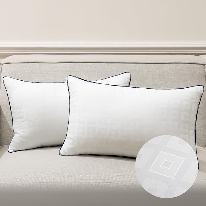 Phantoscope 12x20 Pillow Inserts, Decorative Throw Pillow Inserts with 100% Cotton Jacquard Cover, Virgin Fiber Pillow Sham Stuffer, Lumbar Square Couch Cushion Pillows, Pack of 2, 12x20 Inch