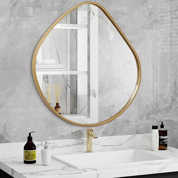 AOAOPQ Irregular Wall Small Gold Framed Mirror for Bathroom Accent Wall Modern Rectangle Mirror for Vanity