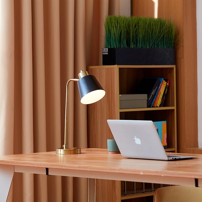 Globe Electric 18" Matte Brass Desk Lamp with Matte Black Metal Shade