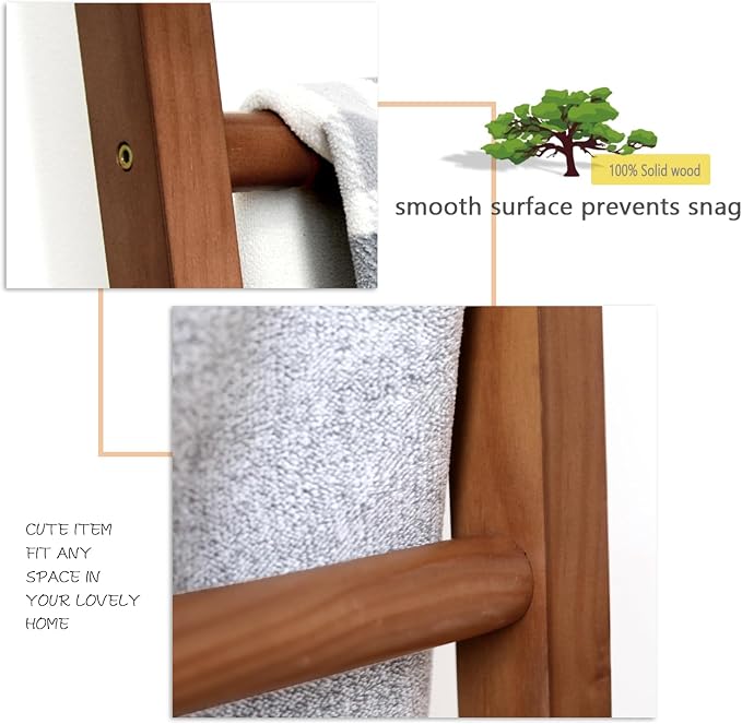 FUIN Blanket Ladder, 6ft Rustic Solid Wood Rectangle Decor Rack, Brown | 6 rungs, farmhouse quilt display holder, organize towel and clothing, leaning wall, decorative living room and bathroom