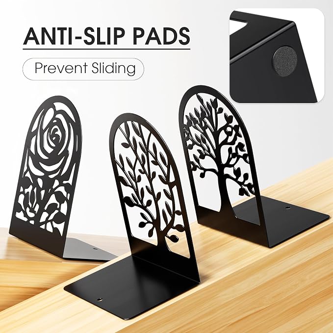 MaxGear Decorative Book Ends, Heavy Duty Bookends for Shelves, 3 Pairs | 6.89 x 4.89 x 3.54 Inch,Heavy Duty Support,Non-Skid Pads,Metal Finished,Scratch Resistant,Stable Support,Space Saving