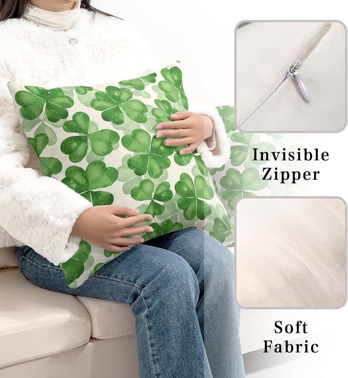 Saint Patricks Day Pillow Covers 20x20 Green Clover Pillow Case Set of 2 Lucky Charm Throw Pillow Covers St Patricks Cotton Blend Cushion Case for Living Room Sofa Couch