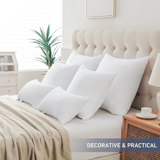 Leeden 26x26 Pillow Inserts, 26 Inch Decorative Throw Pillow Inserts, Soft Fluffy Square Throw Pillows for Couch, Sofa, Bed, and Home Decor White Pillows Pack of 2