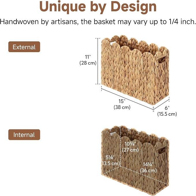 StorageWorks Scalloped Magazine Basket, Wicker Magazine Holder, Book Basket | Magazine Holder Bathroom, Mail Baskets for Counter, Hand-Woven Wicker Baskets, Rattan Magazine Rack for Bathroom, 1 Pack