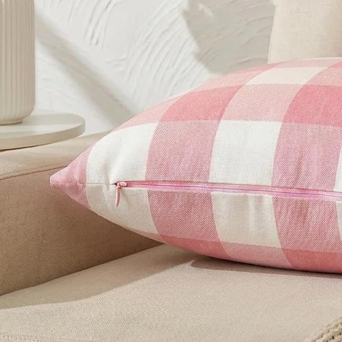 CARRIE HOME Farmhouse Pink Decorative Throw Pillow Covers 18x18 Inch Set of 4, Cute Light Pink Couch Pillow Covers 18 x 18， Spring Coquette Room Decor Boho Accent Cushion Covers for Sofa Bed
