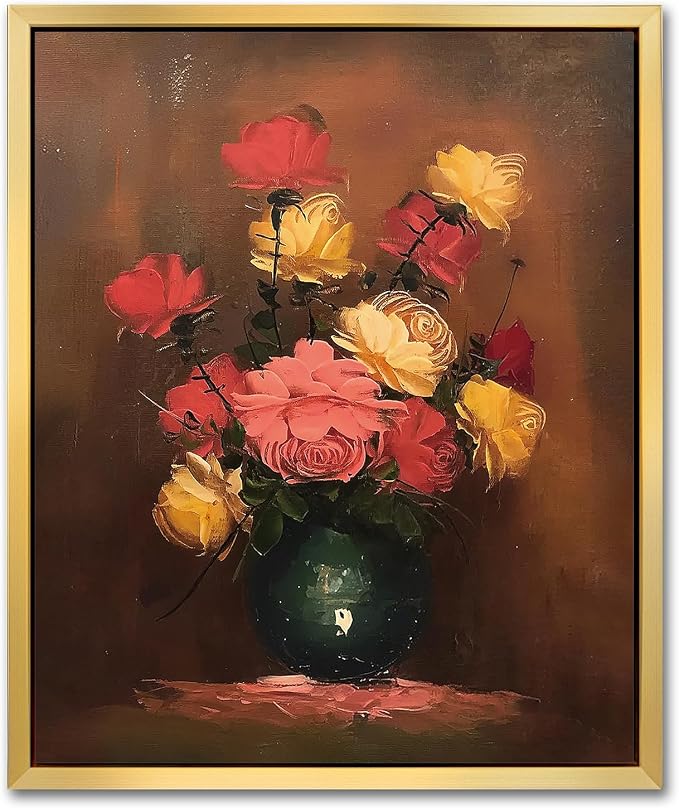 AIMAILON Gold Framed Tri Color Rose Pattern, Plant Aesthetic Artwork 10x12 | easy to hang, suitable for living room, kitchen, and home decoration