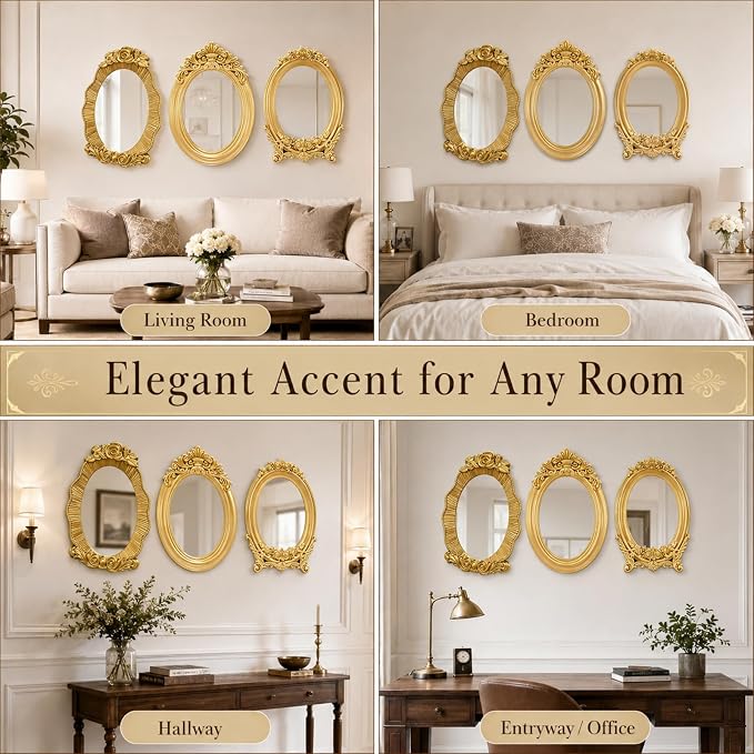 Mifoci Vintage French Wall Mirror Set of 3 Antique Gallery Decor,Oval