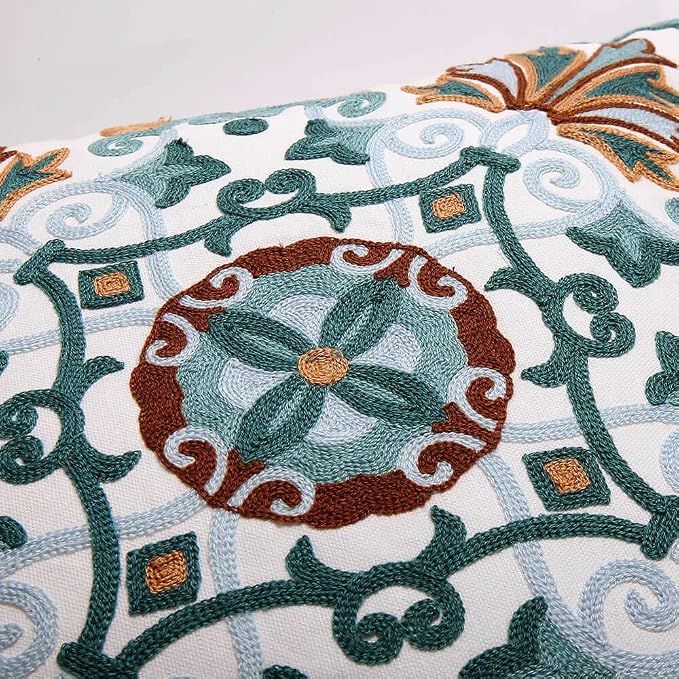 Onelsong Decorative Throw Pillow Covers for Couch Living Room 18x18 inches Set of 2 Embroidery Square Boho Throw Pillows Cover for Sofa Chair Bed