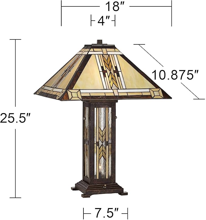 Franklin Iron Works Drake Mission Collection 25 1/2" High Tiffany-Style Farmhouse Rustic Southwestern Table Lamp Night Light Pull Chain Yellow Brown Art Glass Single Living Room Bedroom Bedside