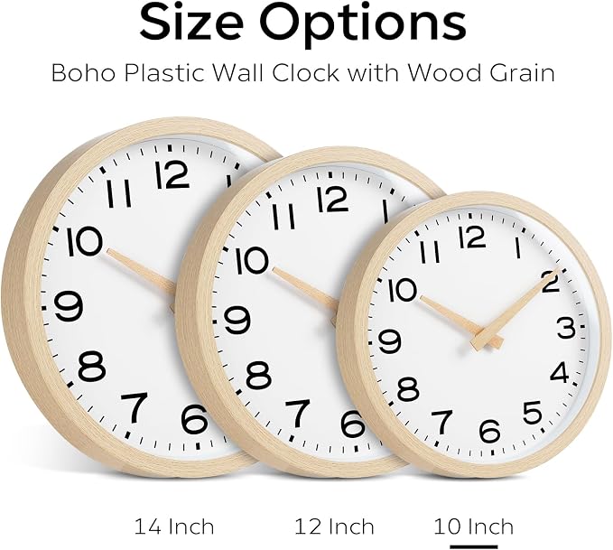 AKCISOT 10 Inch Wall Clock, Silent Battery Operated Analog Clock, Natural | Classroom | Kitchen | Office | Easy to Read Numbers | Garage