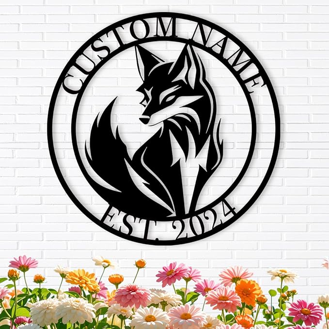 Dyoart Personalized Fox Wall Art, Custom Metal Last Name Sign for Home | Fox Decorations, Metal Outdoor Wall Decor, Wall Hanging Sign for Living Room Bedroom Bathroom Study Room, Housewarming Gifts