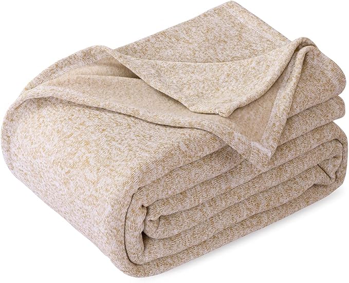 KAWAHOME Summer Sweatshirt Queen Size Blanket for Bed Lightweight Soft Thin | Breathable Jersey Blankets for Hot Sleepers in Air-Conditioned Room, Home Decor Holiday Gift, 90 X 90 Inches, Heather Camel