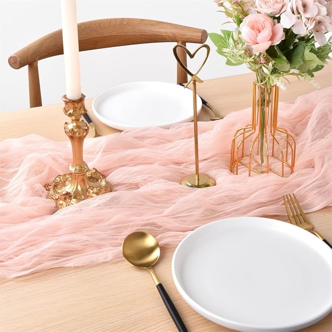 Peach Cheesecloth Table Runner Cheese Cloth Wedding Birthday Party Decor | 10Ft Summer Rustic Boho Gauze Farmhouse Bridal Baby Shower Holiday Dining Tea Party Home Table Decorations