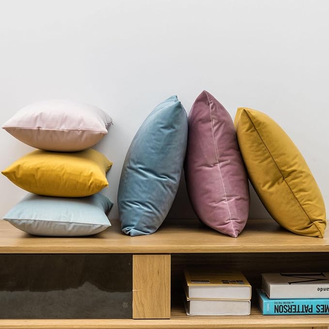 Throw Pillow Covers Set of 2 Velvet Cushion Covers 14x14,Light Blue