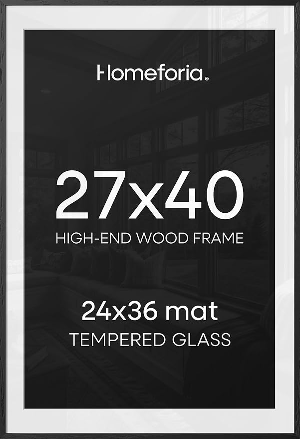 Homeforia 27x40 Black Oak Poster Frame, High-End Wood, 24x36 Mat, Glass