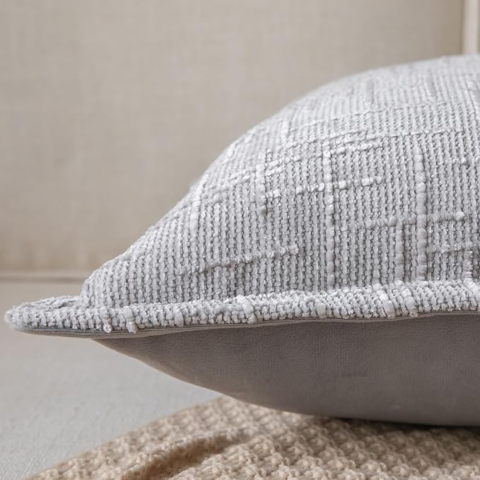 Yaertun Chenille Throw Pillow Covers 26x26 Inch Set of 2 Textured Broadside Soft Cozy Velvet Pillow Covers Modern Farmhouse Boho Decorative Pillow Cases for Couch Bed Sofa Livingroom Light Gray