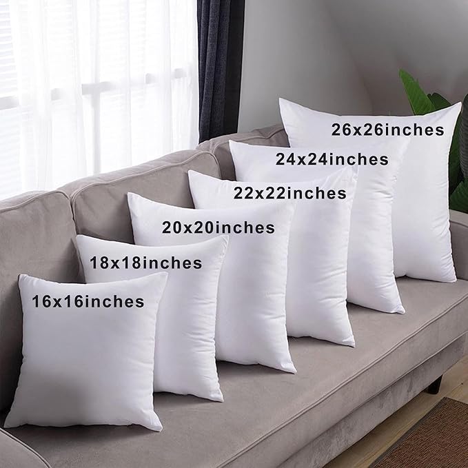 HITO 16x24 Pillow Inserts (Set of 2) - Down Alternative 100% Cotton Cover Decorative Square Throw Pillows White for Couch Bed Sofa
