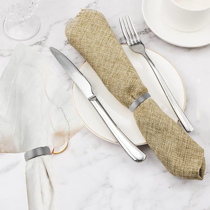 Grey Napkin Rings-10 Pcs Stainless Steel Napkin Rings | Metal Napkin Ring for Table Settings Wedding Christmas Party Dinner Table