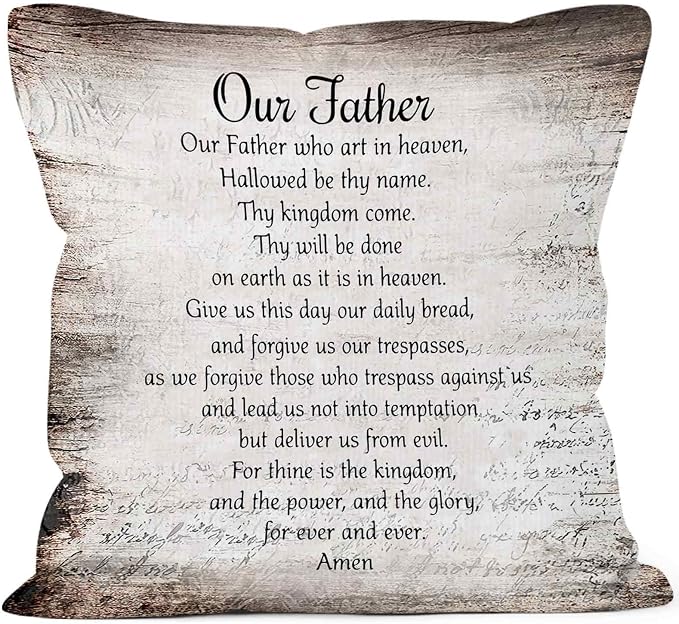 Vintage Christian Bible Verse Lords Our Father Prayer Throw Pillow Covers 18x18, Rustic Scripture Decor Pillow Case for Farmhouse Bedroom Living Room, Religious Pillowcase for Couch