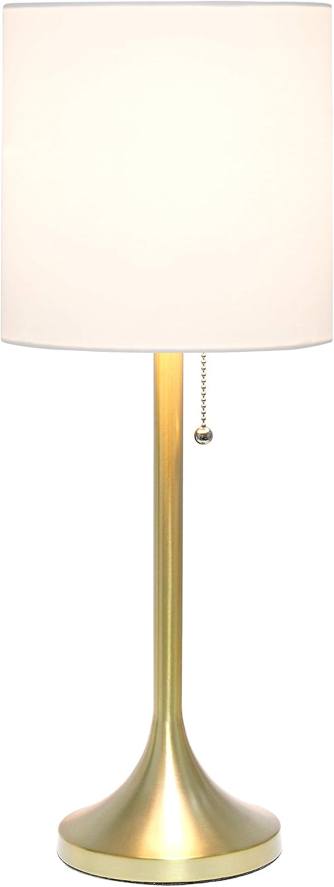 Simple Designs LT1076-GDW Tapered Fabric Drum Shade Table Lamp, Gold and White, 8 x 8 x 21