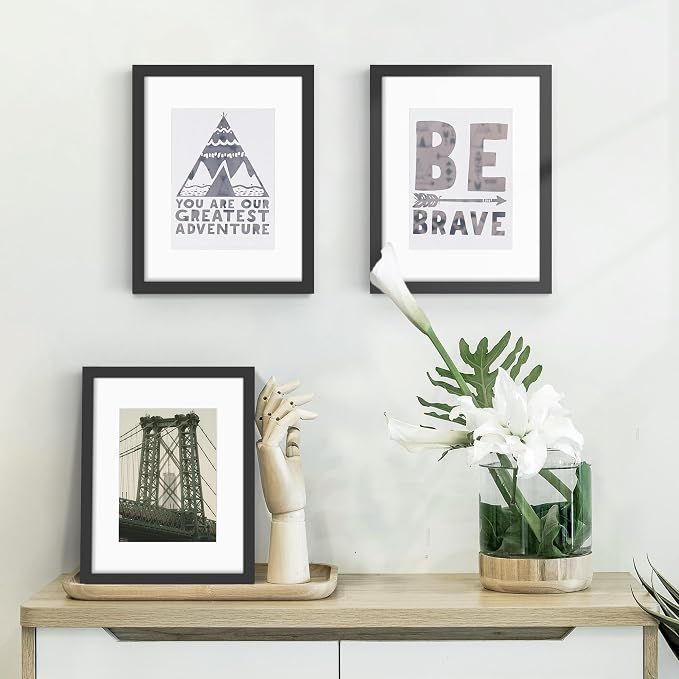 8.5x11 Picture Frame Sef of 10, for Wall Gallery Decor, Black | Display Pictures 6x8 with Mat or 8.5 x 11 Without Mat, Hanging or Tabletop Display, Photo Frame Collage