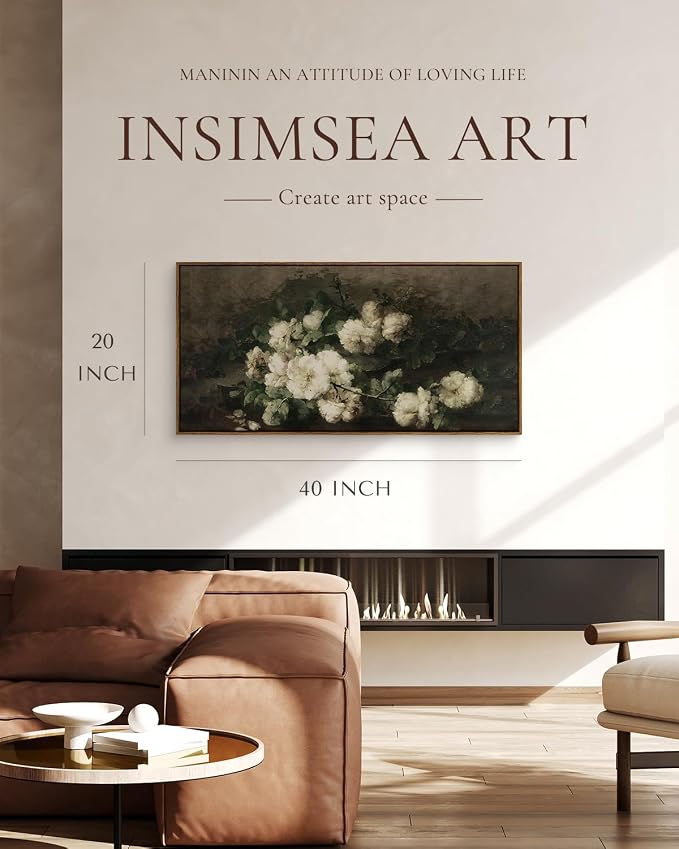 InSimSea Extra Large Framed Vintage Wall Art, Flowers Prints, 20x40inch | Living Room Country Farmhouse Decor, Canvas Landscape Paintings, Floral Long Pictures for Bedroom Above of Bed
