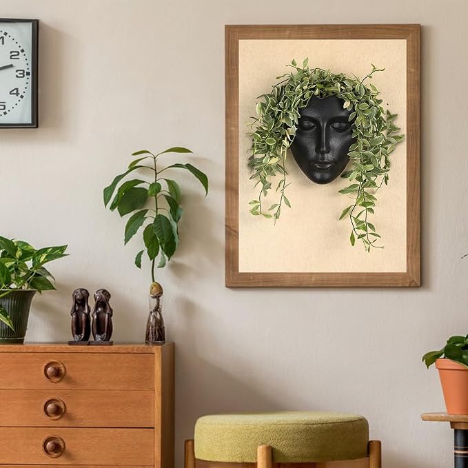 Ceramic Female Form Face Vase,Modern Sculpture Planter Pot,Human Face Shaped,Wall Hanging Plant Pot with Drainage Home Centerpieces Office Outdoor Hanging Decor