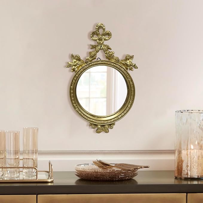 Vintage Vanity Makeup Desk Mirror, Antique Traditional Bow Table Mirror, Gold, for Dressing Table, Bedroom, Bathroom, Tabletop