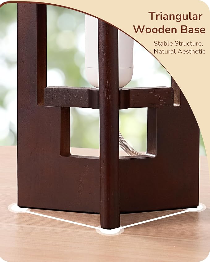 EDISHINE Wood Table Lamp, 13.5" Small Bedside Lamp, Rosewood, E26 Base