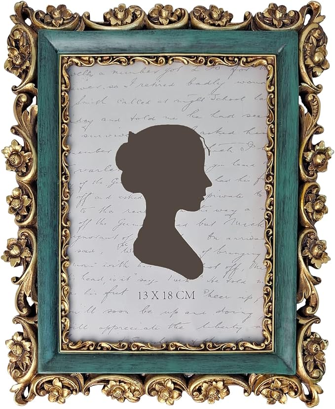 Sunlit Vintage Picture Frame 5x7 Inch, Luxury Antique Photo Frames with Glass Front, Photo Display, Tabletop Wall Hanging, Gift Ideas, Dark Green and Bronze Gold