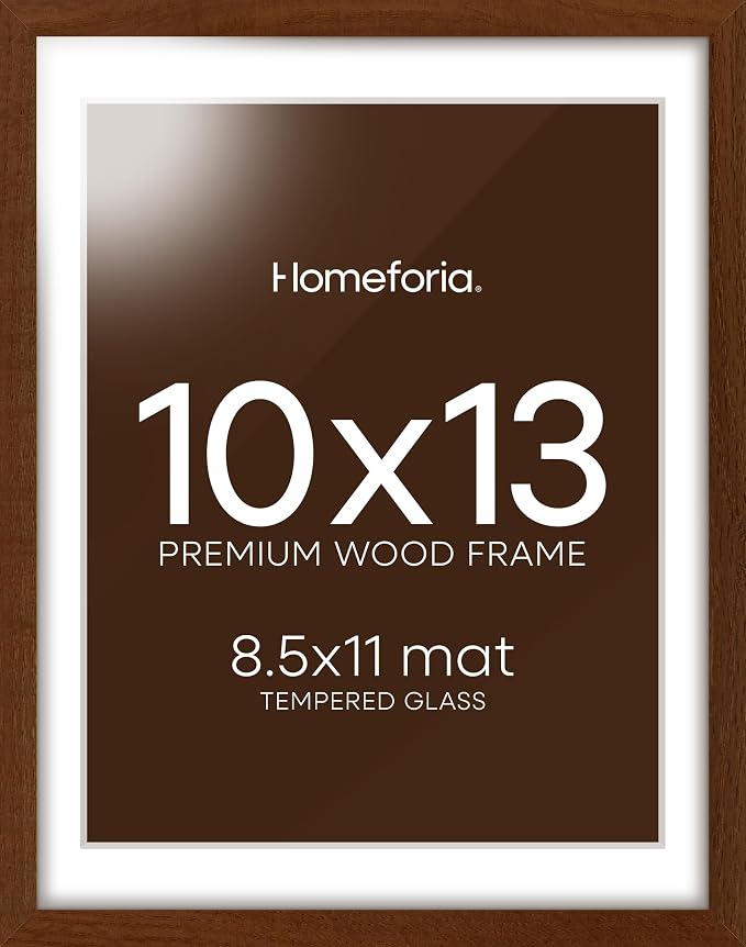 Homeforia 10x13 Brown Oak Picture Frame, High-End Wood, 8.5x11 Mat, Glass