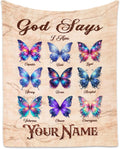 Personalized Butterfly Blanket With Name For Women, Girls & Kids - God Says I Am Fleece Fuzzy Throw For Couch, Inspirational Gift For Her & Daughter, 50"x60"