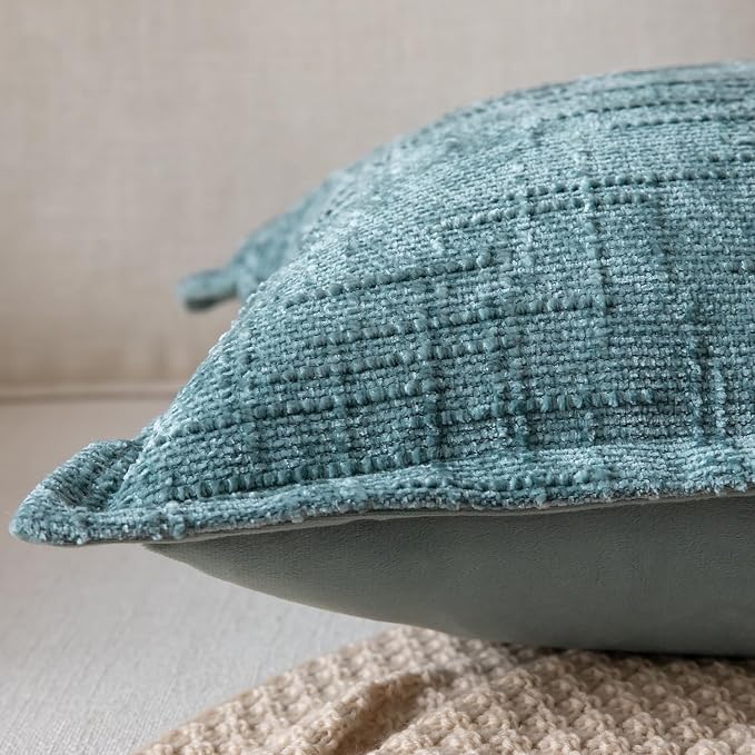 Yaertun Chenille Throw Pillow Covers 18x18 Inch Set of 2 Textured Broadside Soft Cozy Velvet Pillow Covers Modern Farmhouse Boho Decorative Pillow Cases for Couch Bed Sofa Livingroom Teal