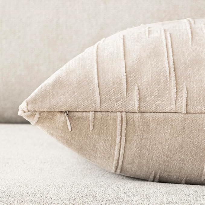 Foindtower Pack of 2 Slubby Textured Chenille Throw Decorative Pillow Covers Square Accent Solid Cushion Cover Neutral Farmhouse Pillow Case for Couch Sofa Bedroom Living Room 24x24 Inch,Ivory