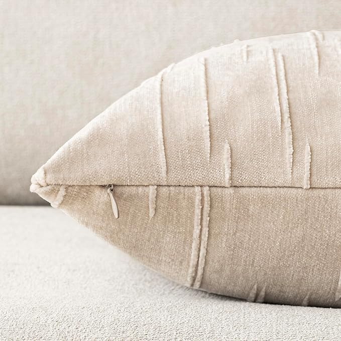 Foindtower Pack of 2 Slubby Textured Chenille Throw Decorative Pillow Covers Square Accent Solid Cushion Cover Neutral Farmhouse Pillow Case for Couch Sofa Bedroom Living Room 22x22 Inch,Ivory