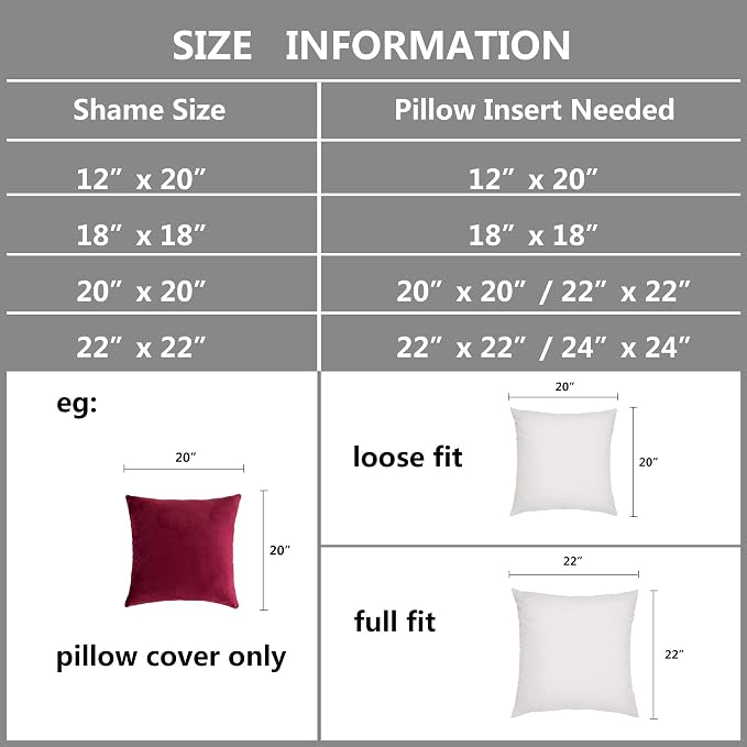 Stellhome Pack of 2 Christmas Decorative Velvet Pillow Covers Square Soft Cushion Covers for Bed Couch Sofa Bench, 22 x 22 inch (55 x 55 cm), Burgundy