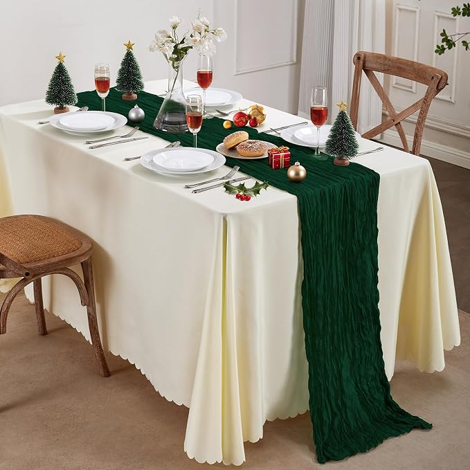 6 Pack Emerald Green Cheesecloth Table Runner 35×120 Inch Boho Home Decor | Rustic cheese cloths Sheer Gauze for Wedding Bridal Baby Shower Birthday Party Table Decor Halloween Thanksgiving Christmas