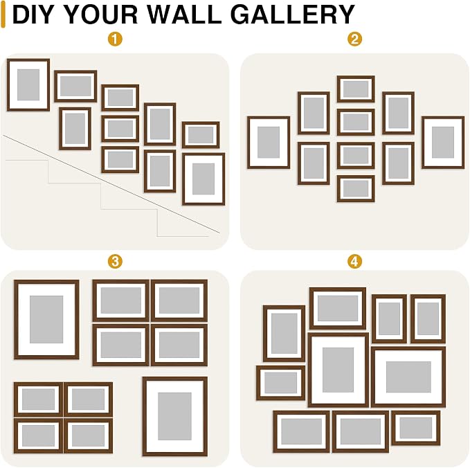 decorUhome 10 Pack Assorted Picture Frame Set for Wall & Tabletop, P0710BN | Brown, Multi Size Picture Frame Includes Two 8x10 / Four 5x7 / Four 4x6 for Family Gallery Wall