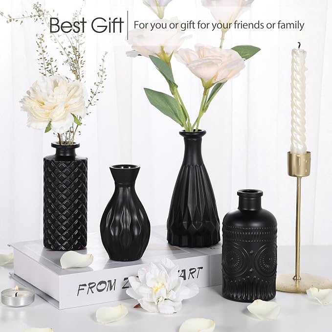 TBWIND 12 Pcs Black Glass Bud Vase Set, Small Vases for Flowers | Bud Vase for Centerpieces in Bulk, Mini Vintage Vase, For Rustic Wedding Decorations, Office and Home Table Flower Décor