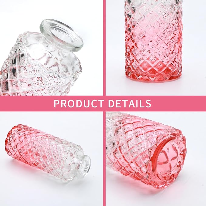 Glass Pink Bud Vase Set of 18,Small Glass Vintage Vases for Flowers | Bud Vases in Bulk for Rustic Wedding Decor,Table Centerpieces,Small Bud Vases for Decor Centerpiece for Bathroom