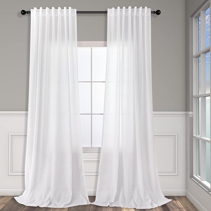 Pitalk Farm House Curtains 5 FT Wide by 84 Inches Long for Bedroom Fabric Sheer Linen Large Drape Light Extra Wide Curtain for Living Room Farmhouse 2 Panels Back Tab & Rod Pocket 60 x 84 Length White