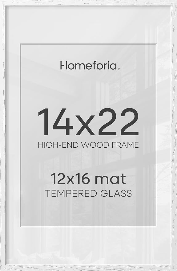 Homeforia 14x22 White Oak Picture Frame, High-End Wood, 12x16 Mat, Glass