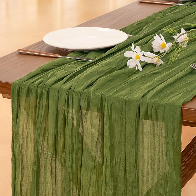 Cheesecloth Table Runner Fall Boho Wedding Birthday Party Home Decor | Moss Green 3pcs Rustic Gauze 10FT Cheese Cloth Sheer Farmhouse Dining Runner for Baby Shower Bridal Holiday Decorations