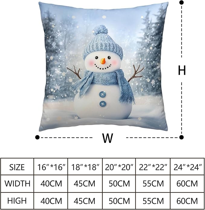 Blue Snowman Throw Pillow Covers Winter Pillow Covers 22x22 Snowflakes Pillow Case Double Sided Printing Cushion Case for Home Decor Couch Sofa Set of 2