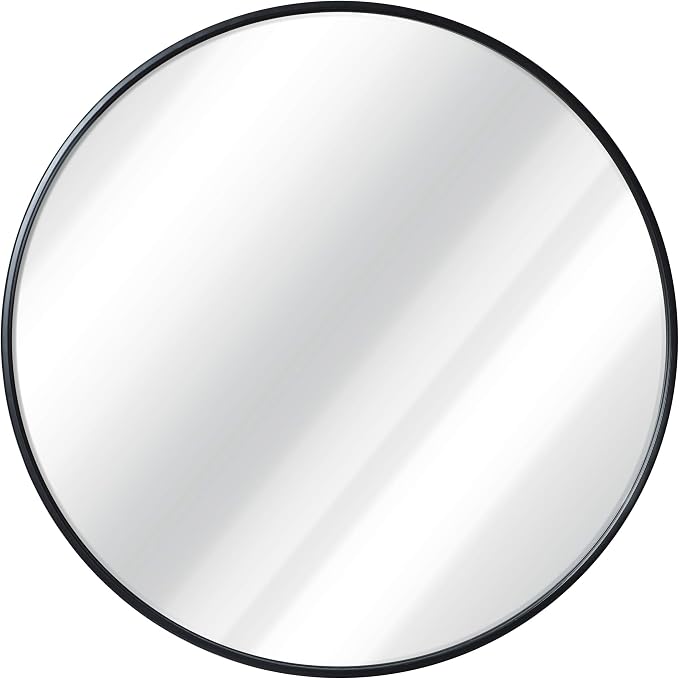 HBCY Creations Round Mirror, Black 24 inch Wall Mirror for Entryway, Bathroom, Living Room and More, Modern Minimalist Mirror for Both Rustic and Boho Design and Decor