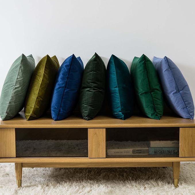 Throw Pillow Covers Set of 2 Velvet Cushion Covers 14x14,Olive Green