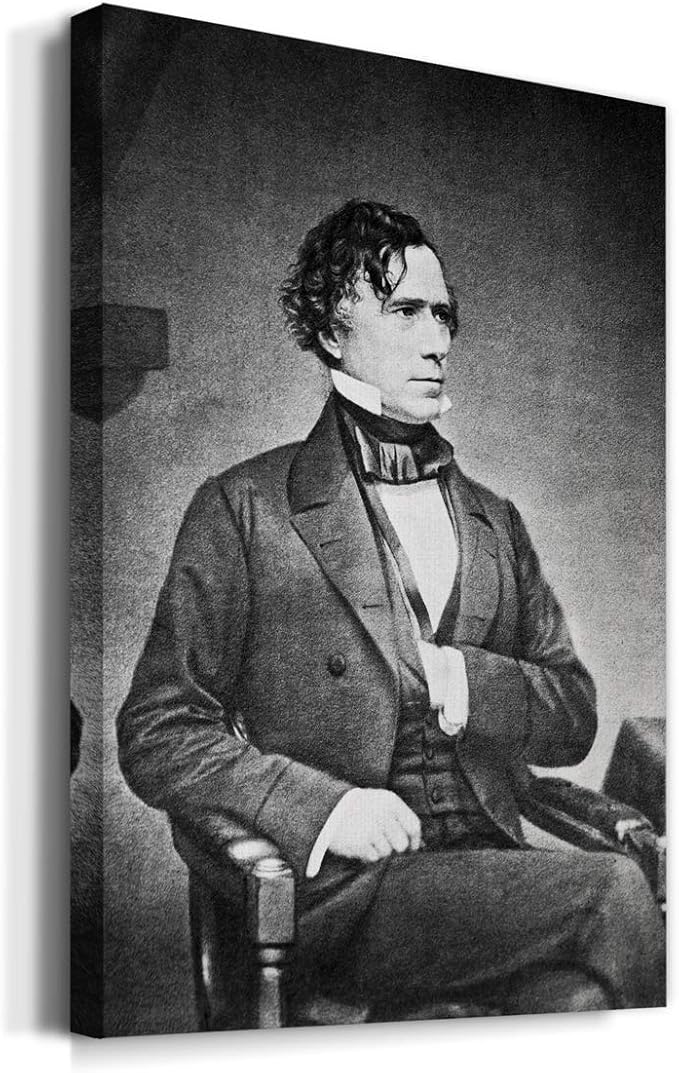 Renditions Gallery Franklin Pierce Presidental Portrait Wall Art, Premium Gallery Wrapped Canvas Decor, Ready to Hang, 36 in H x 24 in W, Made in America Print