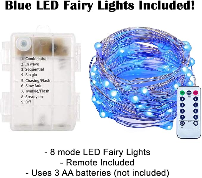 Vela Lanterns Hanging Moroccan Lantern with LED Twinkle Fairy Lights - Exotic Decorative Patio & Porch Decor, Indoor Outdoor Candle Lamp Holder with Chain (13" Large, Cobalt Blue Glass)